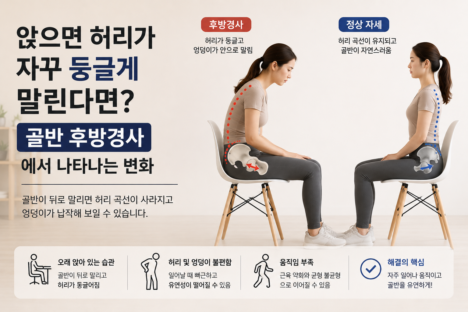 앉으면 허리가 자꾸 둥글게 말린다면? 골반 후방경사에서 나타나는 변화