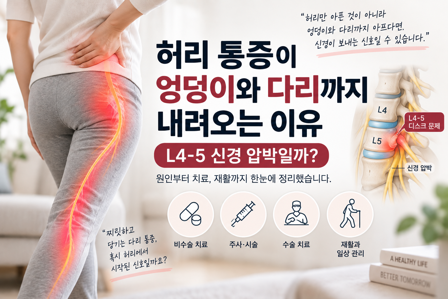 허리 통증이 엉덩이와 다리까지 내려오는 이유, L4–L5 신경 압박일까?